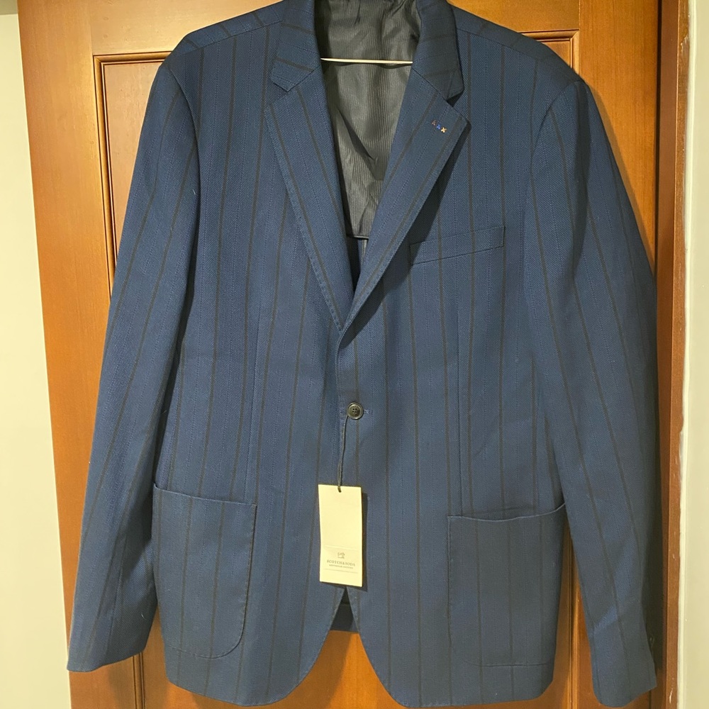 Scotch & Soda Mens Blue Pinstripe Blazer Jacket XXL 154972 20-SSMM-B30 NEW